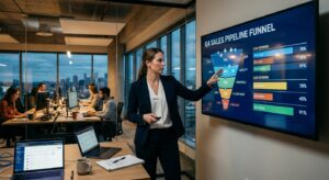 Lead nurturing w B2B - analiza lejka sprzedażowego i lead scoringu na ekranie
