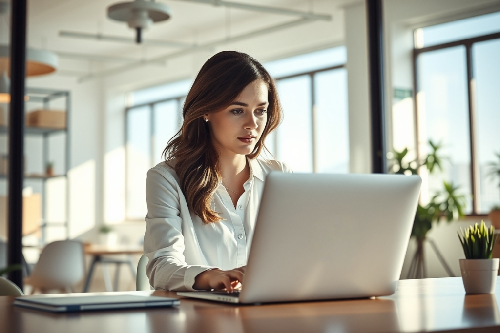 Jak stworzyć skuteczny landing page? Kompletny przewodnik krok po kroku Jak stworzyć skuteczny landing page - kobieta siedzie przed laptopem, patrząc w ekran