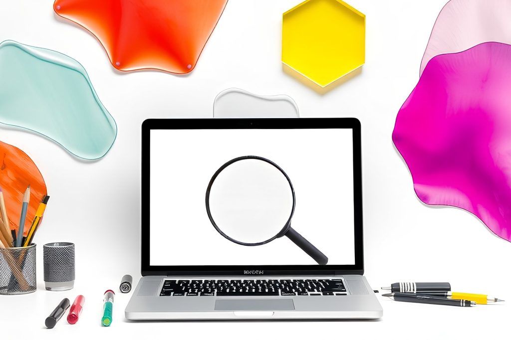 Web accessibility w newsletterach i mailingach. Przewodnik po dostępności web accessibility w newsletterach - laptop z lupą na ekranie